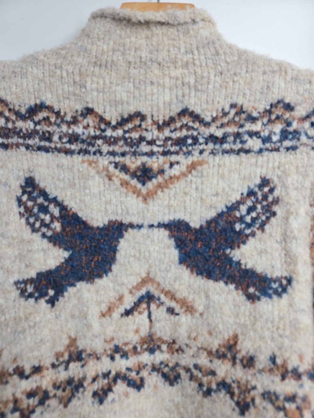 Pilcro Sweater Bird Mock Neck Beige With Navy Trim - Picture 13 of 16